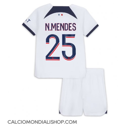 Maglie da calcio Paris Saint-Germain Nuno Mendes #25 Seconda Maglia Bambino 2023-24 Manica Corta (+ Pantaloni corti)